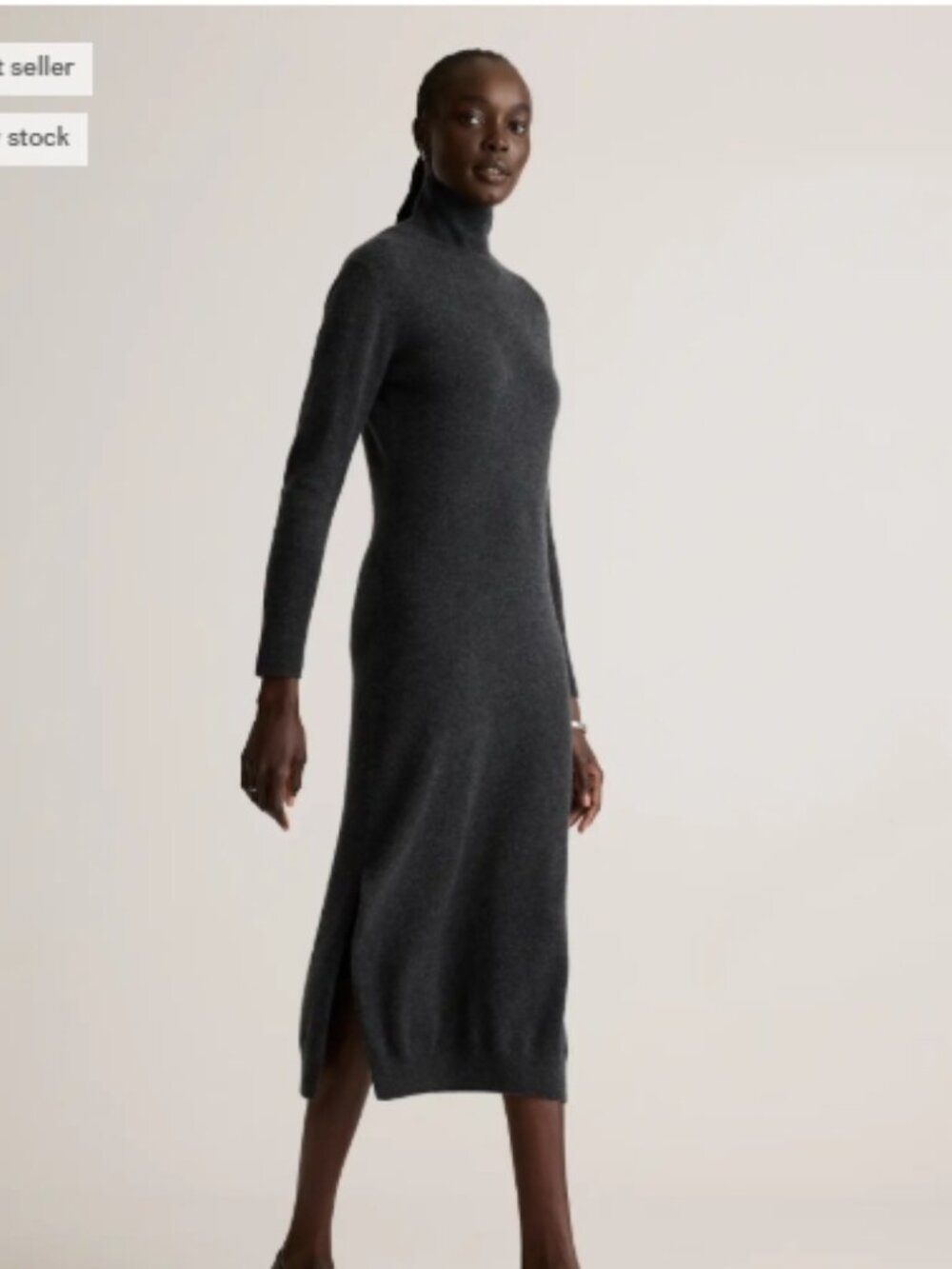 NWT $195 QUINCE Turtleneck Cashmere Midi Sweater Dress XS Charcoal Grey